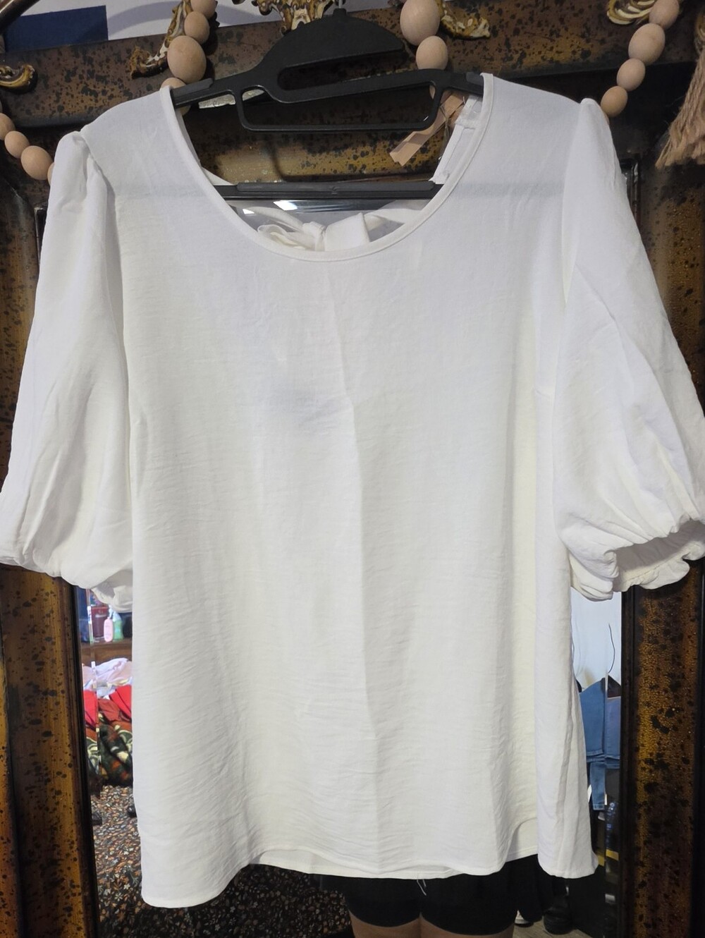 NAIF White Puff Sleeve Tie-Back Blouse